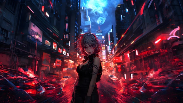 Anime Girl Neon Chronicles Cyberpunk Girls in the City