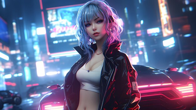 Anime Girl Neon Chronicles Cyberpunk Girls in the City