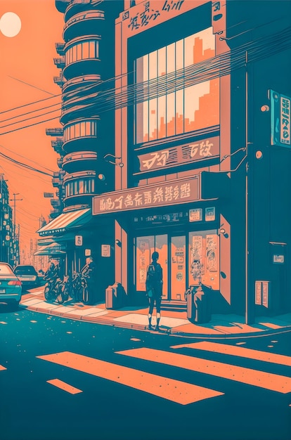 Anime Japan City mezzitoni retrò anime e manga illustrazione