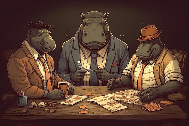 Anime Narcos Hippos capo commercianti colombiani sfondo illustrazione stile manga generativa ai