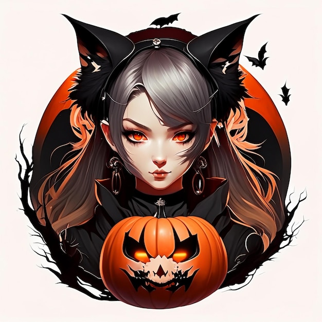 Anime ragazza di Halloween e notte di zucca