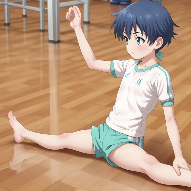 Anime ragazzo ginnastica di allungamento