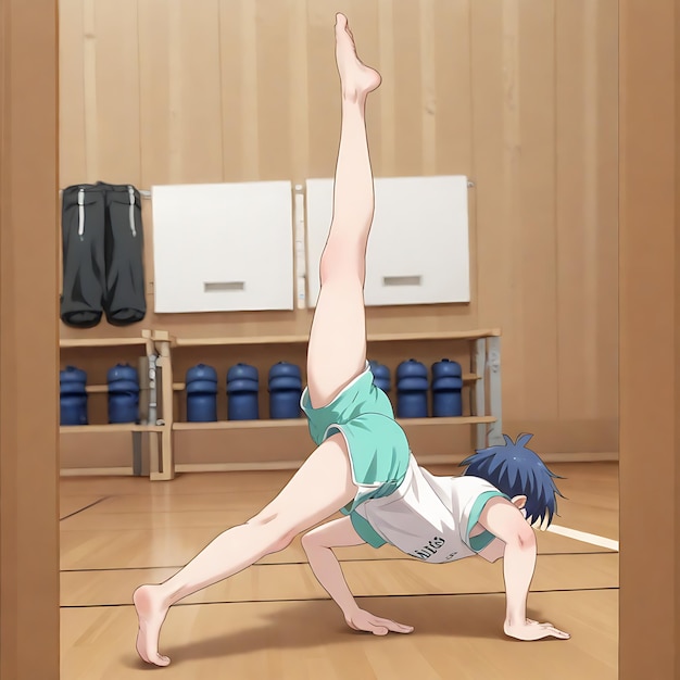 Anime ragazzo ginnastica di allungamento