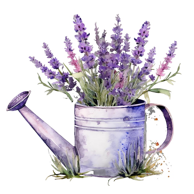 Annaffiatoio lavanda acquerello illustrazione lavanda clipart