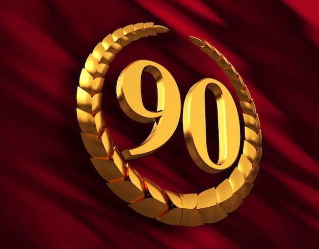 Anniversario Golden Laurel Wreath E Numerale 90 Sulla Bandiera Rossa