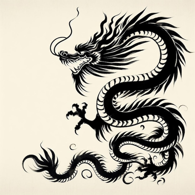 Anno del Drago disegno a inchiostro sullo sfondo del Capodanno cinese