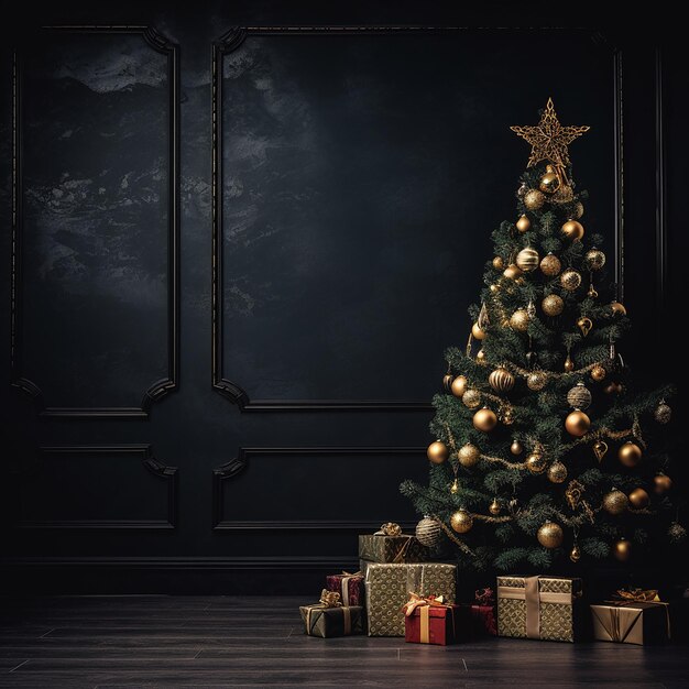 Anno nuovo albero di Natale bellissimi regali e luci palla di Natale felice decorazione