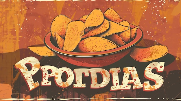 annuncio di illustrazione vintage di patatine fritte in un cartello metallico a ciotola