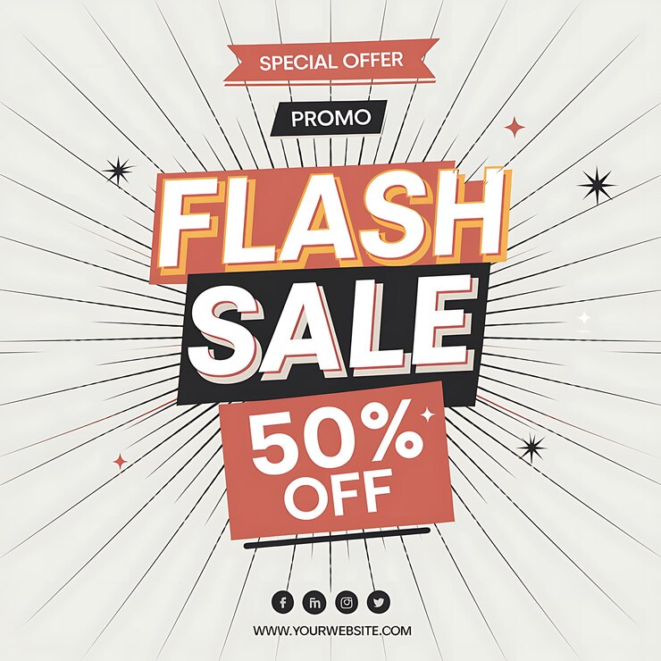 Foto annuncio di vendita flash cinquanta per cento di sconto