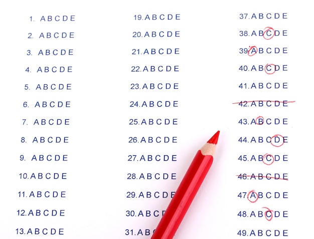 Answers to test questions closeup