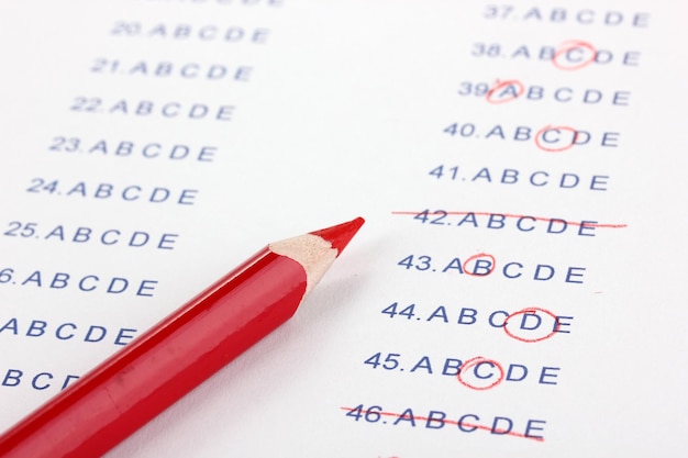 Answers to test questions closeup