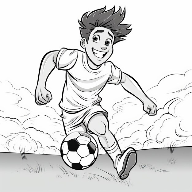 Anthony39s Soccer Adventure Una vivace illustrazione di libro da colorare in bianco e nero