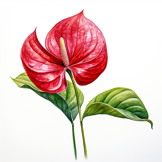 Anthurium dell'acquerello su sfondo bianco IA generativa