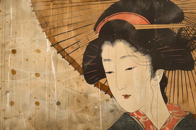 Antica illustrazione giapponese di una donna