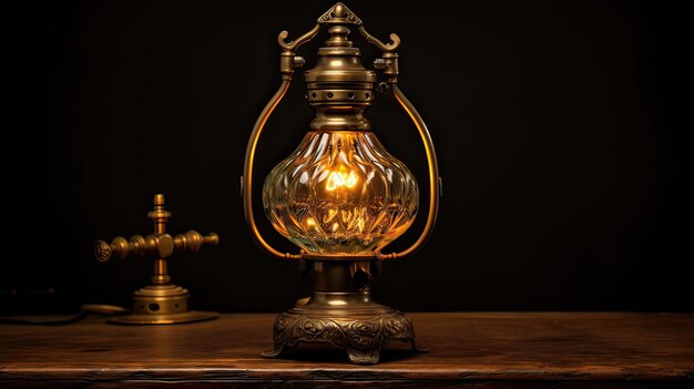 Antica lampada a olio completa di paralume in vetro dal design intricato Ambiente vintage, vetro decorato, fascino, nostalgia storica, illuminazione morbida, fascino duraturo. Generato da AI