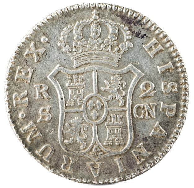 Antica moneta d'argento spagnola del re Carlos IV.