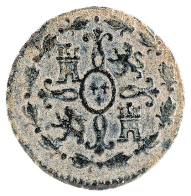 Antica moneta di rame spagnola del re Carlos III.