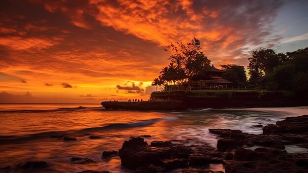 Antica pura ulun danu bratan besakih o famoso tempio indù e turista nell'isola di bali all'alba