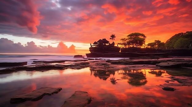 Antica pura ulun danu bratan besakih o famoso tempio indù e turista nell'isola di bali all'alba