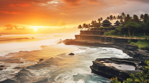 Antica pura ulun danu bratan besakih o famoso tempio indù e turista nell'isola di bali all'alba