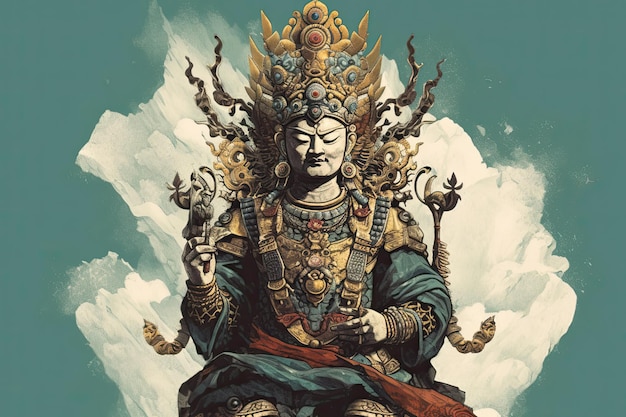 Antica statua tibetana illustrazione generativa ai