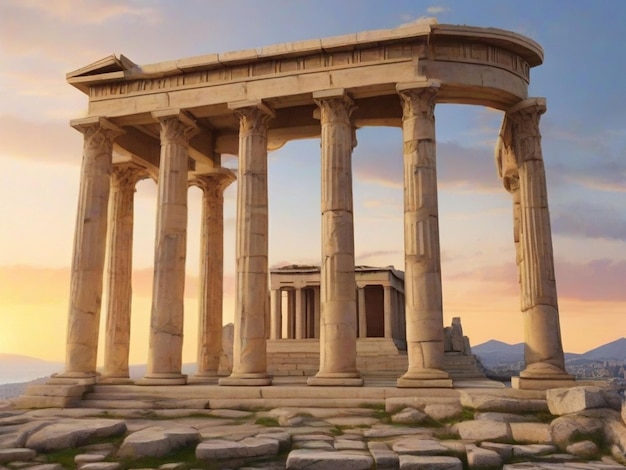 Antiche colonne ad Atene al tramonto