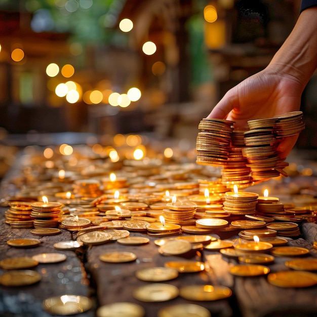 Antiche monete d'oro e gioielli sul tavolo