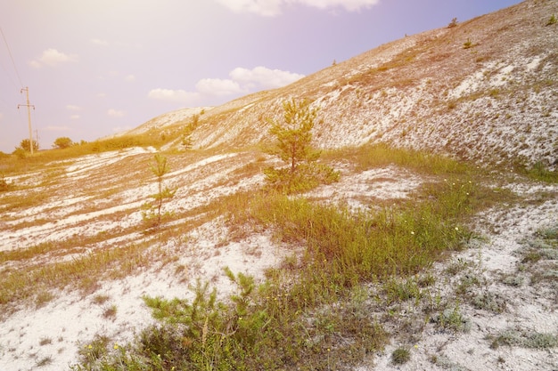 Antiche montagne di gesso multimilionarie sulla superficie della terra della steppa