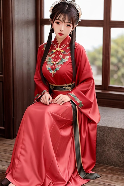 Antichi costumi cinesi bella ragazza in Hanfu sexy donna illustrazione carta da parati sfondo