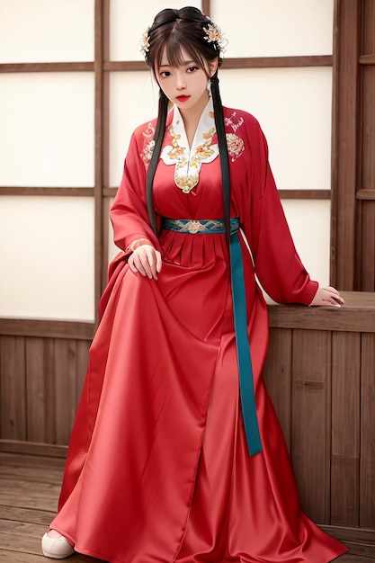 Antichi costumi cinesi bella ragazza in Hanfu sexy donna illustrazione carta da parati sfondo