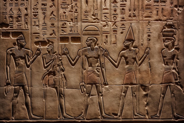 Antichi geroglifici egiziani scolpiti nella parete di granito texture vintage sfondo