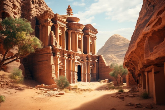 Antichi templi in un deserto AI generativa