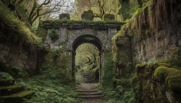 Antico arco vecchia rovina natura verde bellezza generata da AI