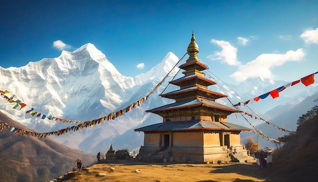 Antico Nepal con bellissime montagne