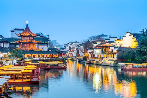 Antico paesaggio architettonico sul fiume Qinhuai a Nanchino