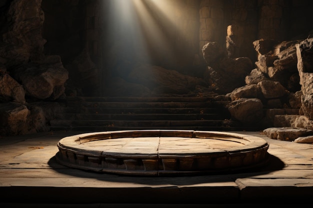 Antico podio dell'arena per le battaglie colonne di marmo polvere nell'aria antica Roma