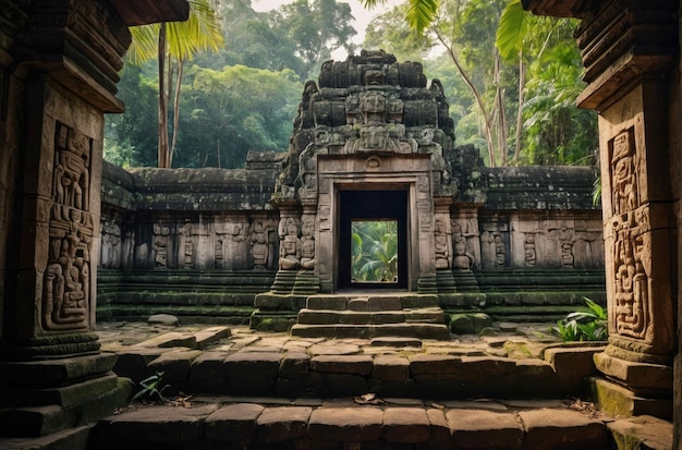 Antico tempio annidato in una fitta giungla