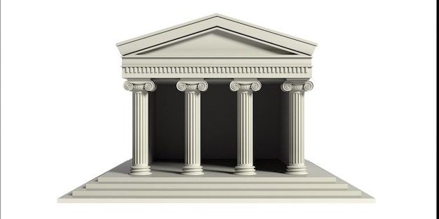 Antico tempio con quattro colonne di marmo isolate su sfondo bianco 3d'illustrazione