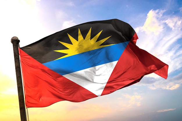 Antigua e Barduda rendering 3D bandiera sventola cielo isolato e sfondo nuvola