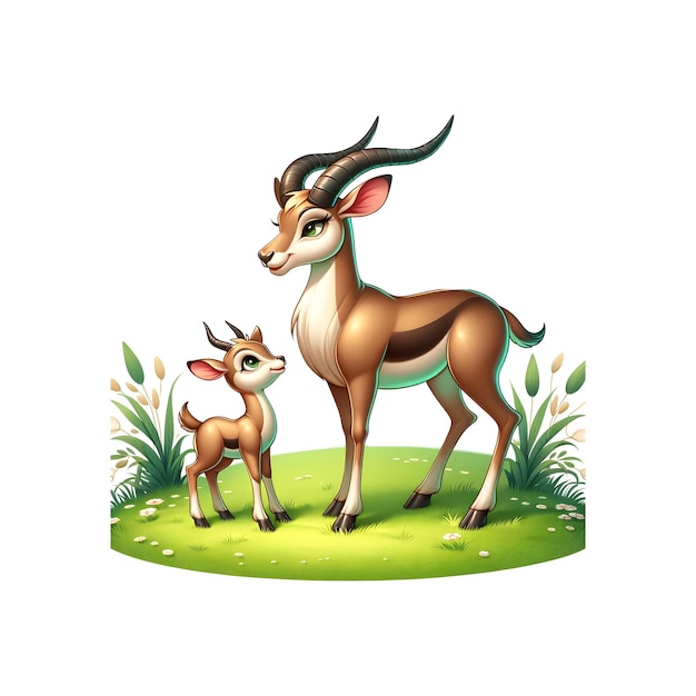 Antilope Famiglia calda sul muschio verde