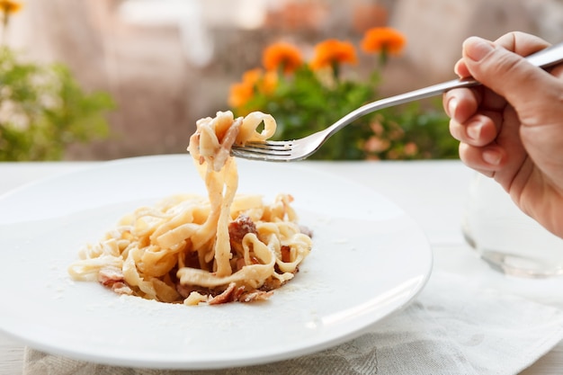 Antipasto di piatto con prosciutto e mozzarella