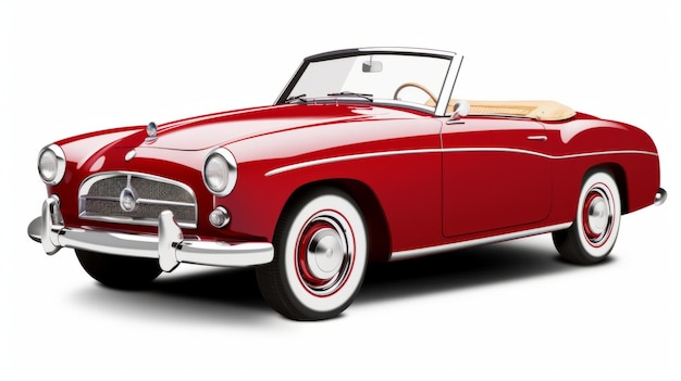 Antique Red Classic Car Convertible Isolated On White Background