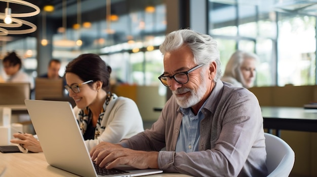 Anziani attivi che abbracciano la tecnologia lavorando sui computer