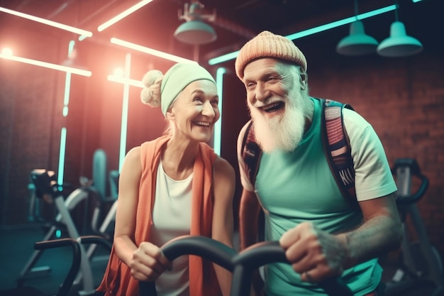 Anziani stili di vita sani Palestra Fitness fare sport Anziani escursioni e felice fitness relax trekking insieme Salute benessere sport stile di vita attivo motivazione con cardio