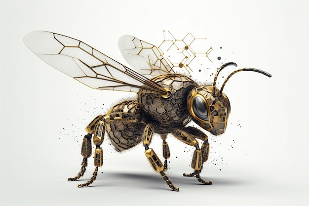 Ape da miele isolata su sfondo 3d rendering illustrazione generativa ai