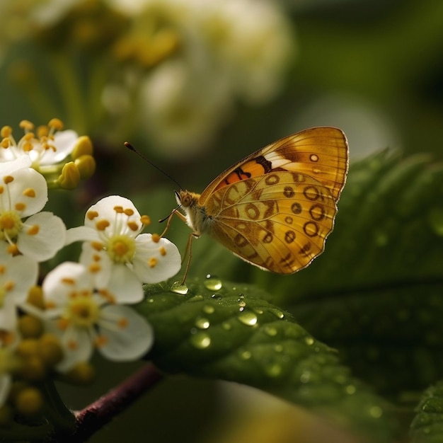 ape e farfalla prendono il nettare su frutti e bacche gocce di rugiada