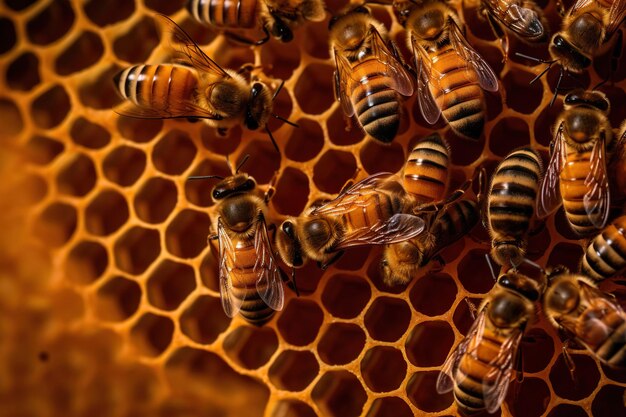 Ape su un nido d'ape giornata mondiale delle api sfondo generativo ai