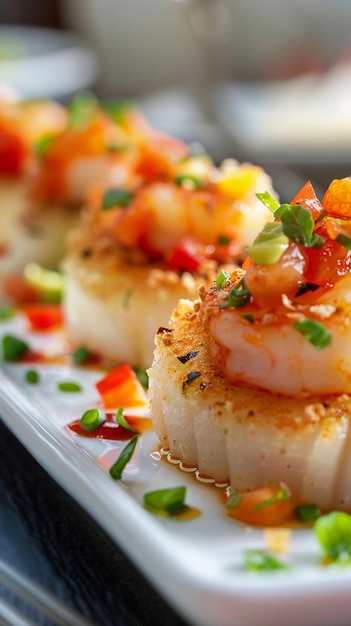 Aperitivo Delizia un primo piano di un aperitivo creativo di frutti di mare un cocktail di gamberetti con una salsa piccante