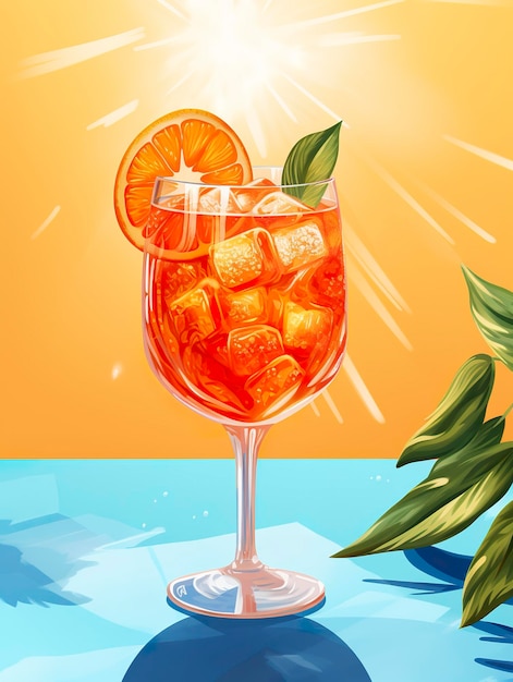Aperol spritz bevanda estiva in bicchiere con ombre sullo sfondo tropicale AI generativa