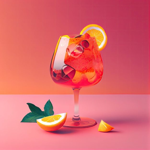 Aperol Spritz Cocktail su sfondo rosa Party Coctail Bar Drink Illustrazione generativa astratta dell'IA